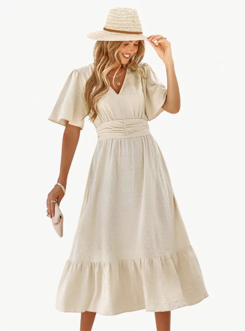 Vrouwelijke Zomerjurk Midi met V-hals en Taille