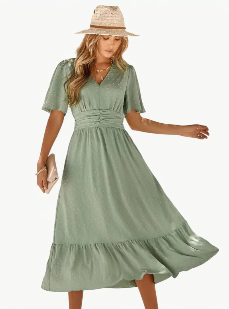 Vrouwelijke Zomerjurk Midi met V-hals en Taille