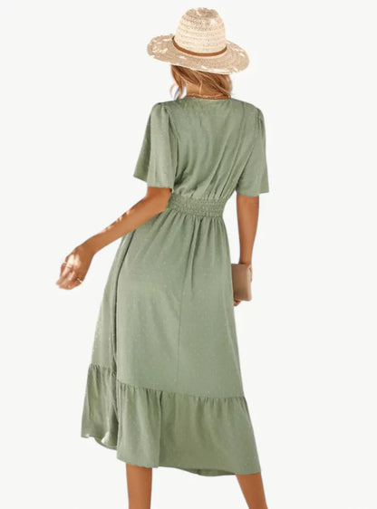 Vrouwelijke Zomerjurk Midi met V-hals en Taille