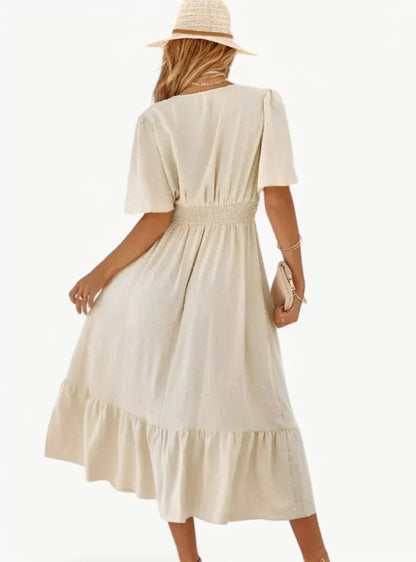 Vrouwelijke Zomerjurk Midi met V-hals en Taille