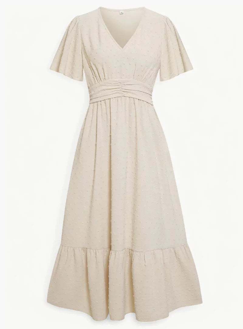 Vrouwelijke Zomerjurk Midi met V-hals en Taille