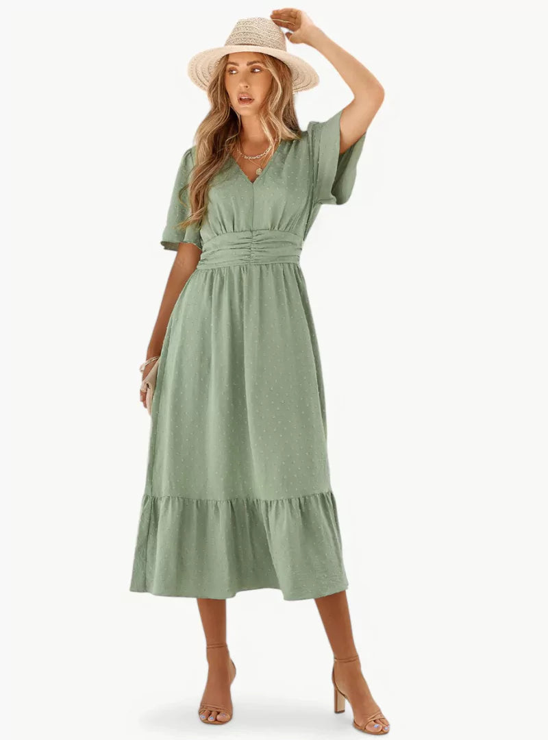 Vrouwelijke Zomerjurk Midi met V-hals en Taille