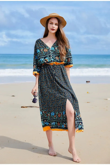 Zomerse Chic Oversized Gebloemde Jurk met Gespleten Zoom