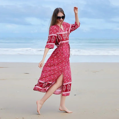 Zomerse Chic Oversized Gebloemde Jurk met Gespleten Zoom