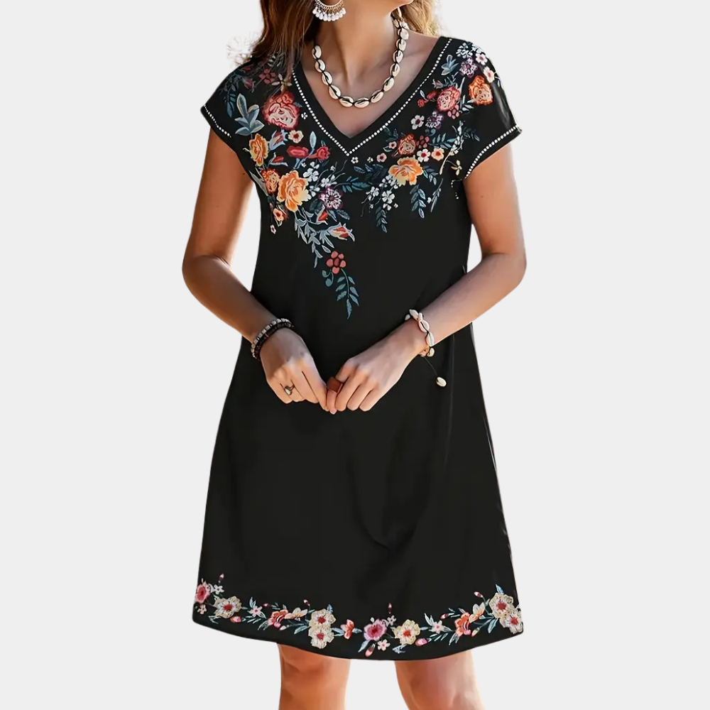 Zomerjurk Bloemendruk Zwarte Jurk voor Vrouw - Mode Vibes
