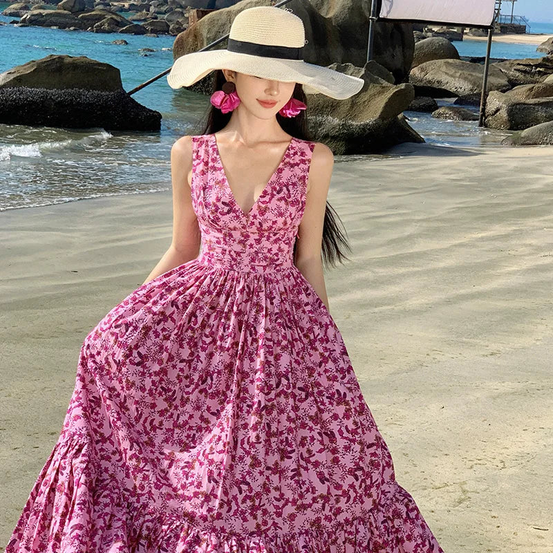 Betoverende Zomerse Backless Strandjurk met Bloemenprint