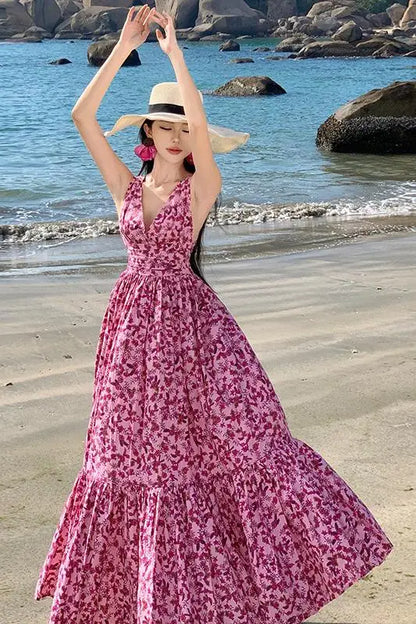 Betoverende Zomerse Backless Strandjurk met Bloemenprint