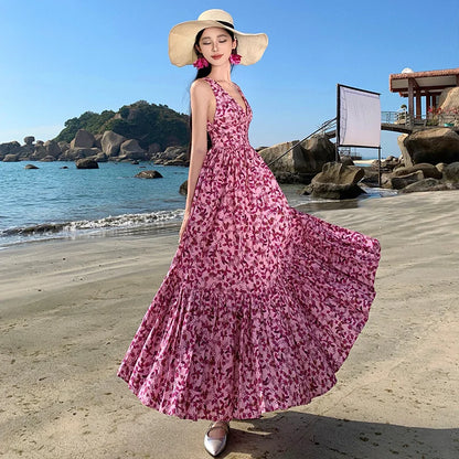 Betoverende Zomerse Backless Strandjurk met Bloemenprint