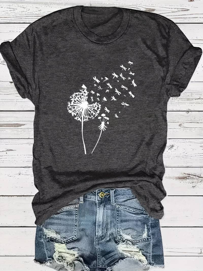 Vanessa | Casual T shirt met grafische paardenbloemprint