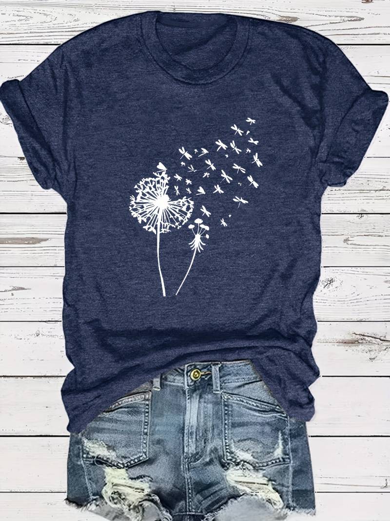 Vanessa | Casual T shirt met grafische paardenbloemprint