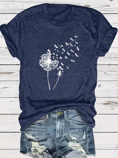 Vanessa | Casual T shirt met grafische paardenbloemprint