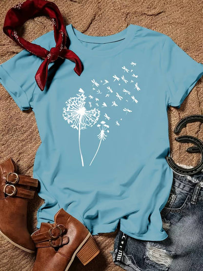 Vanessa | Casual T shirt met grafische paardenbloemprint