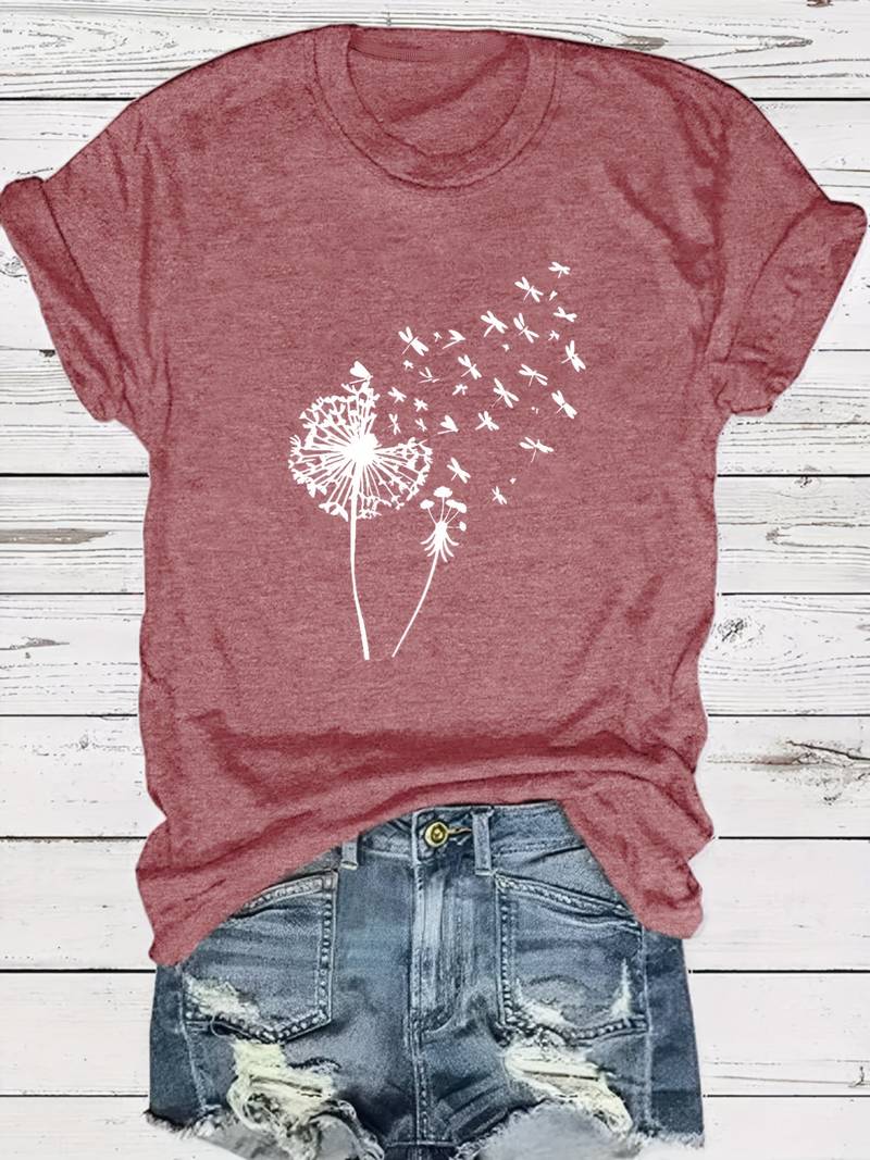 Vanessa | Casual T shirt met grafische paardenbloemprint