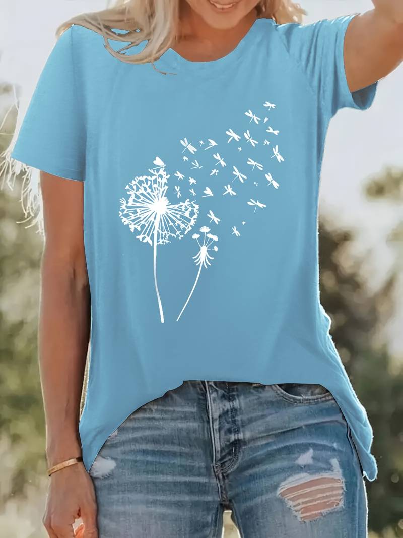 Vanessa | T-shirt casual con stampa grafica di tarassaco