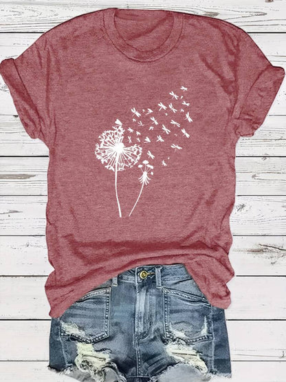 Vanessa | T-shirt casual con stampa grafica di tarassaco