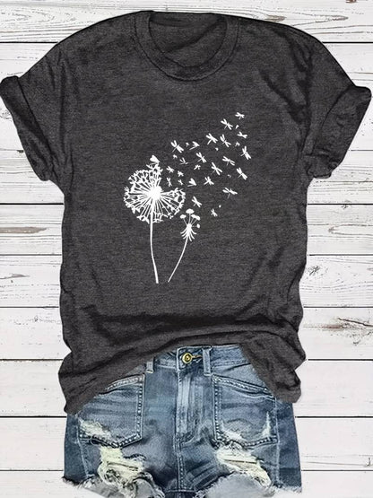 Vanessa | T-shirt casual con stampa grafica di tarassaco