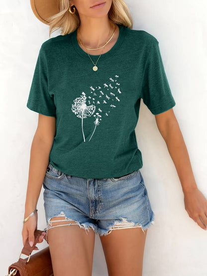Vanessa | T-shirt casual con stampa grafica di tarassaco