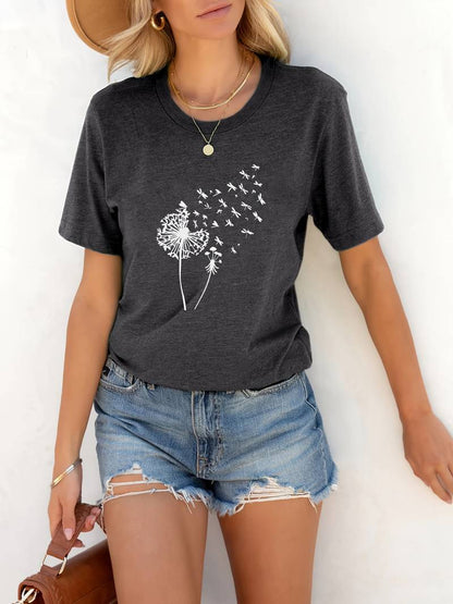 Vanessa | T-shirt casual con stampa grafica di tarassaco
