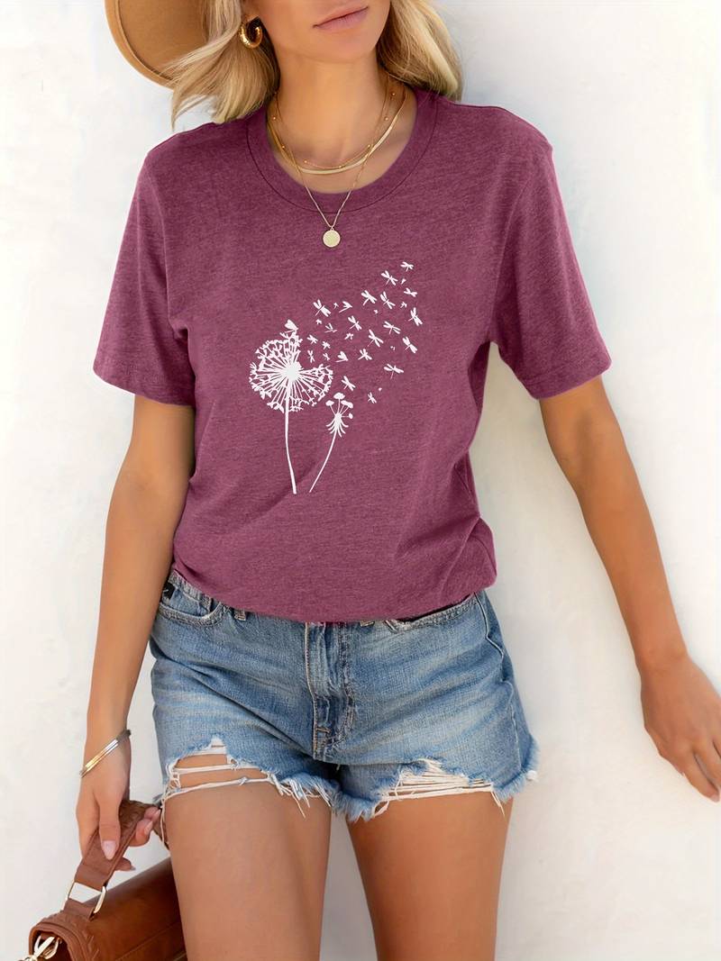 Vanessa | T-shirt casual con stampa grafica di tarassaco