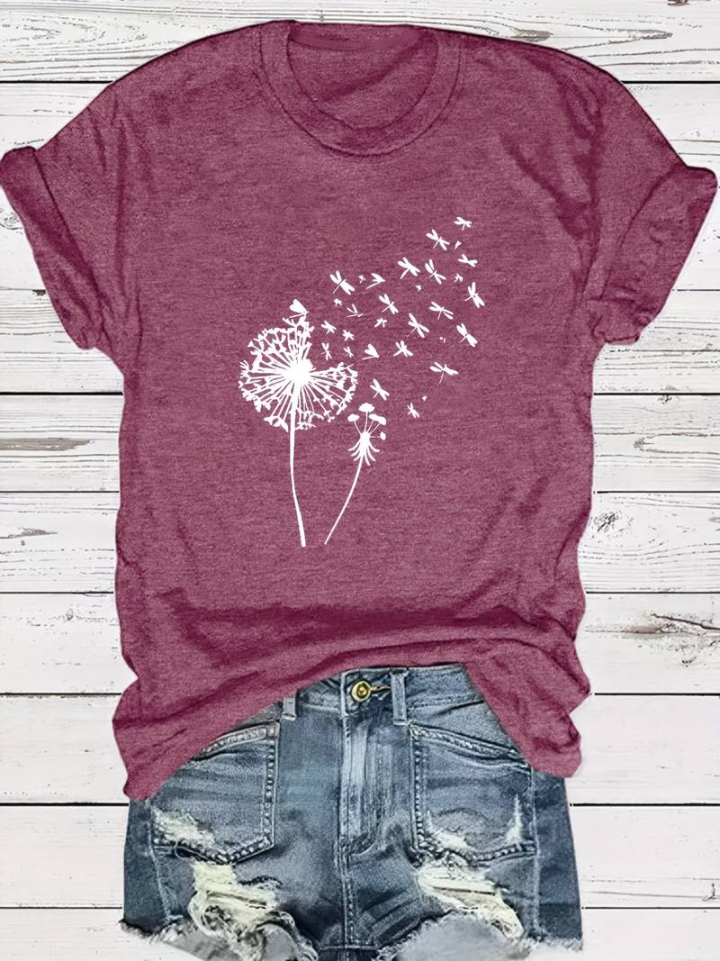 Vanessa | T-shirt casual con stampa grafica di tarassaco
