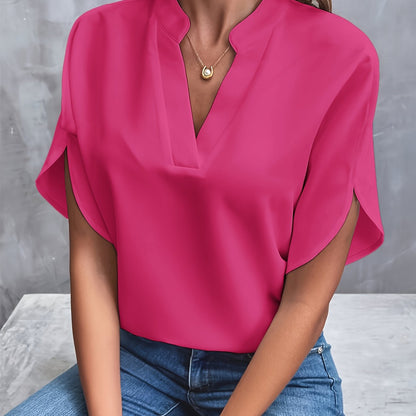 Vrouwelijke Blouse Split Hals Comfortabel en Stijlvol