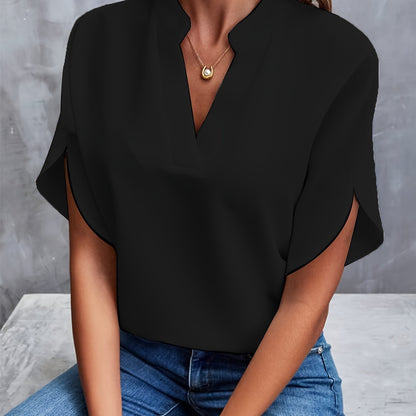 Vrouwelijke Blouse Split Hals Comfortabel en Stijlvol
