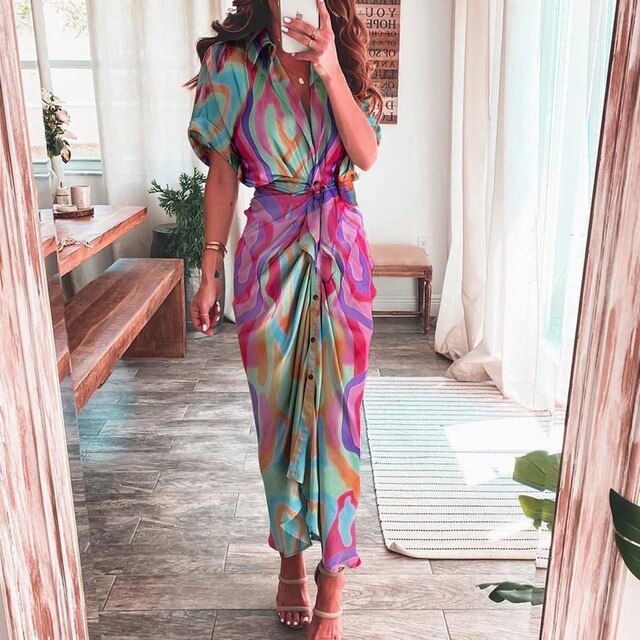 Boho Jurk Met Kleurrijk Print Vrouwelijk Design - Mode Vibes