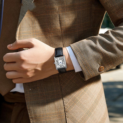 Vierkant horloge met leren band