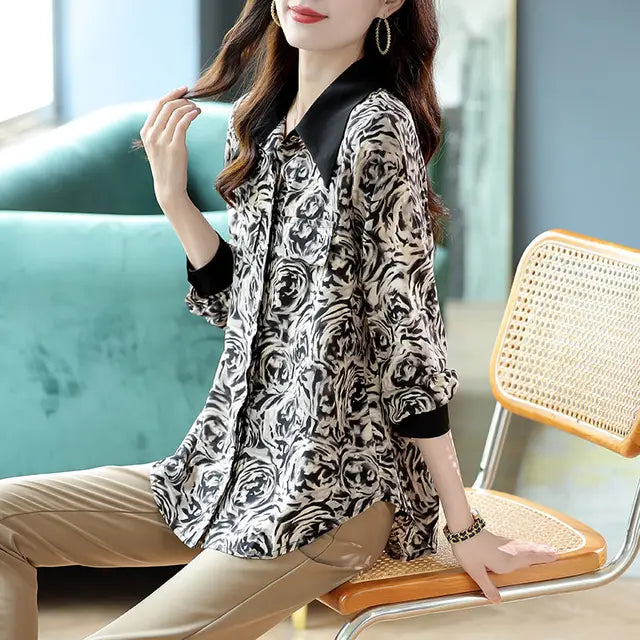 Vintage Chiffon Blouse met Plooi Details