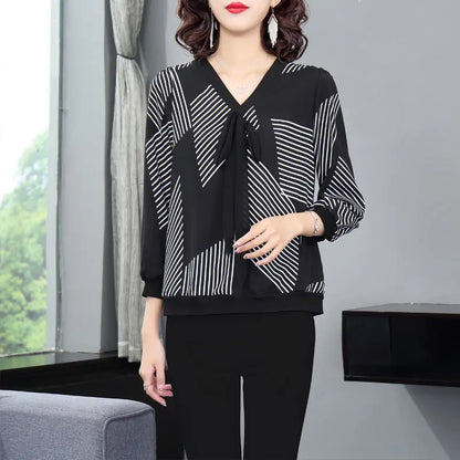 Vintage Gestreepte Blouse met V-Hals