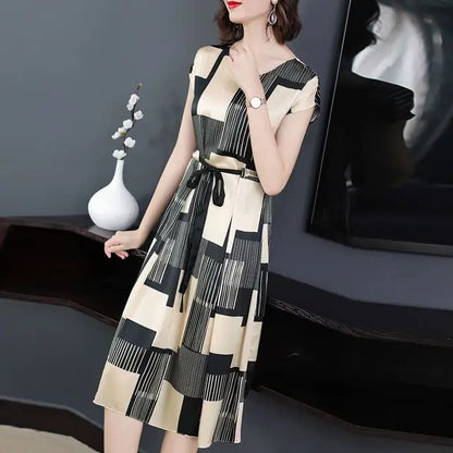 Aurora Vintage Geometrische Zomerjurk Met V-Hals