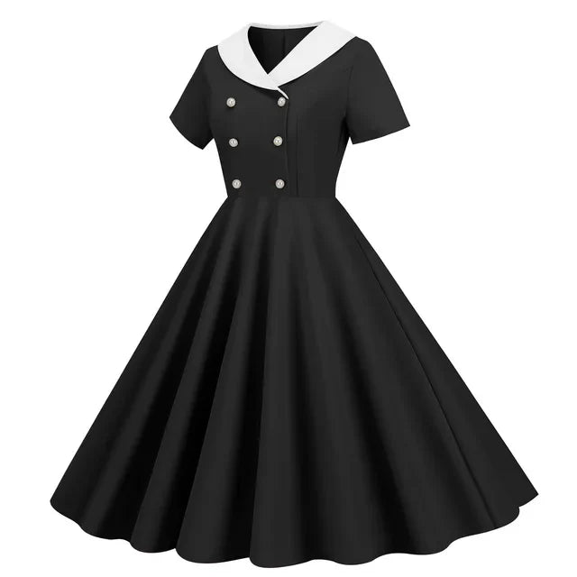 Bloemenmeisje Zomerse Vintage Knopen Grote Zwaai V-hals Jurk
