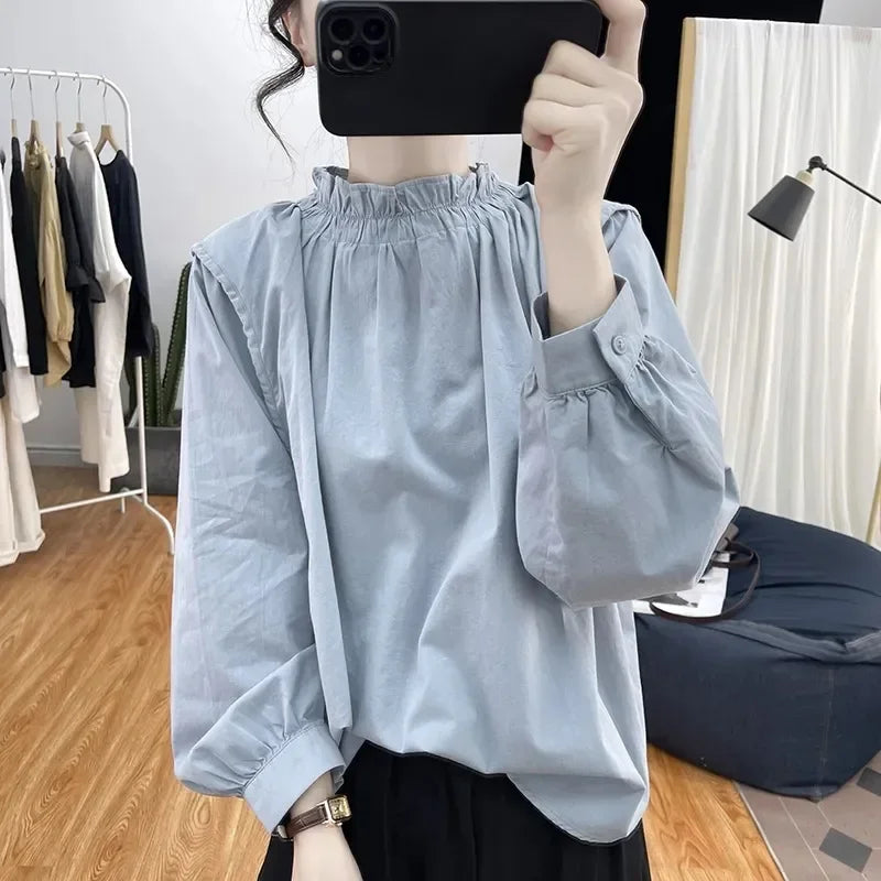 Vintage Stijlvolle Leeftijdsverminderende Damesblouse met Lange Mouwen