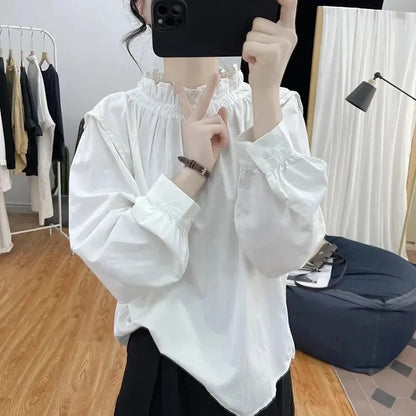 Vintage Stijlvolle Leeftijdsverminderende Damesblouse met Lange Mouwen