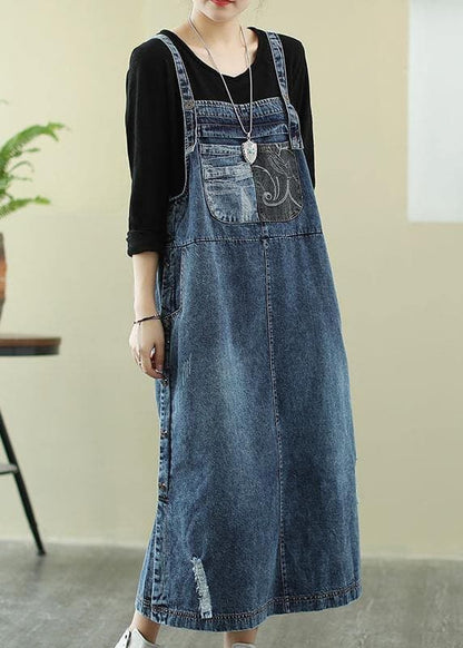 Donkerblauw Denim Jurk Kleed - Mode Vibes