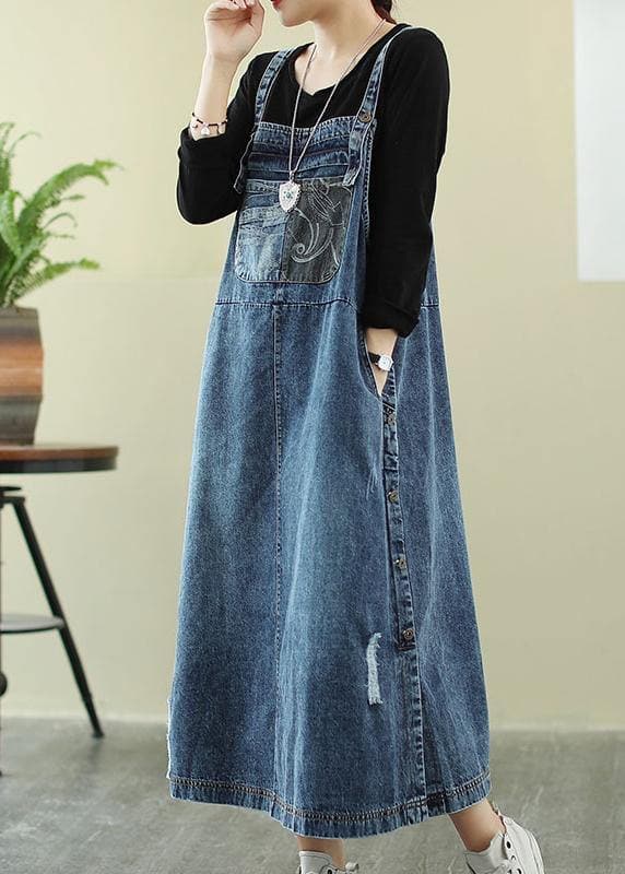 Donkerblauw Denim Jurk Kleed
