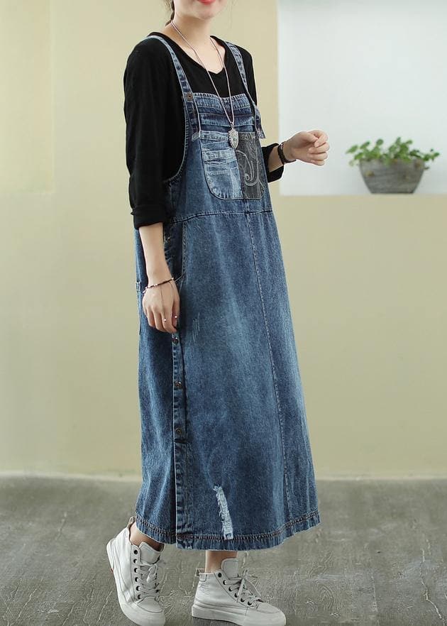Donkerblauw Denim Jurk Kleed