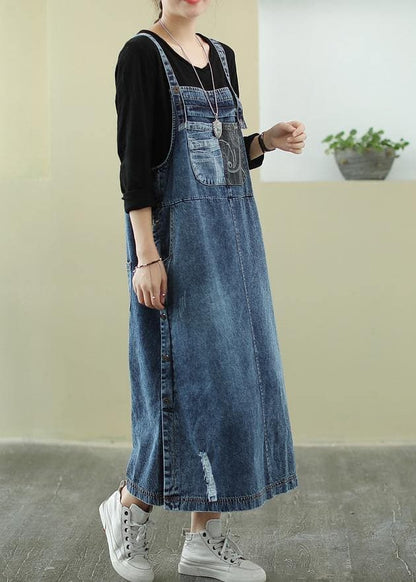 Donkerblauw Denim Jurk Kleed