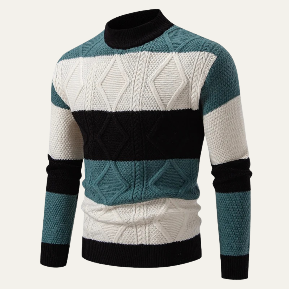 VogeLuxe | Color Block Cable Knit Turtleneck Trui voor Heren 0