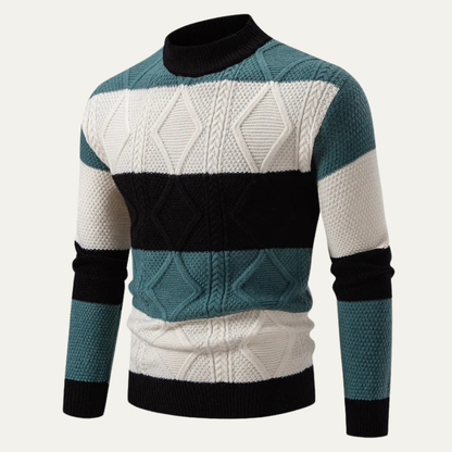 VogeLuxe | Color Block Cable Knit Turtleneck Trui voor Heren 0