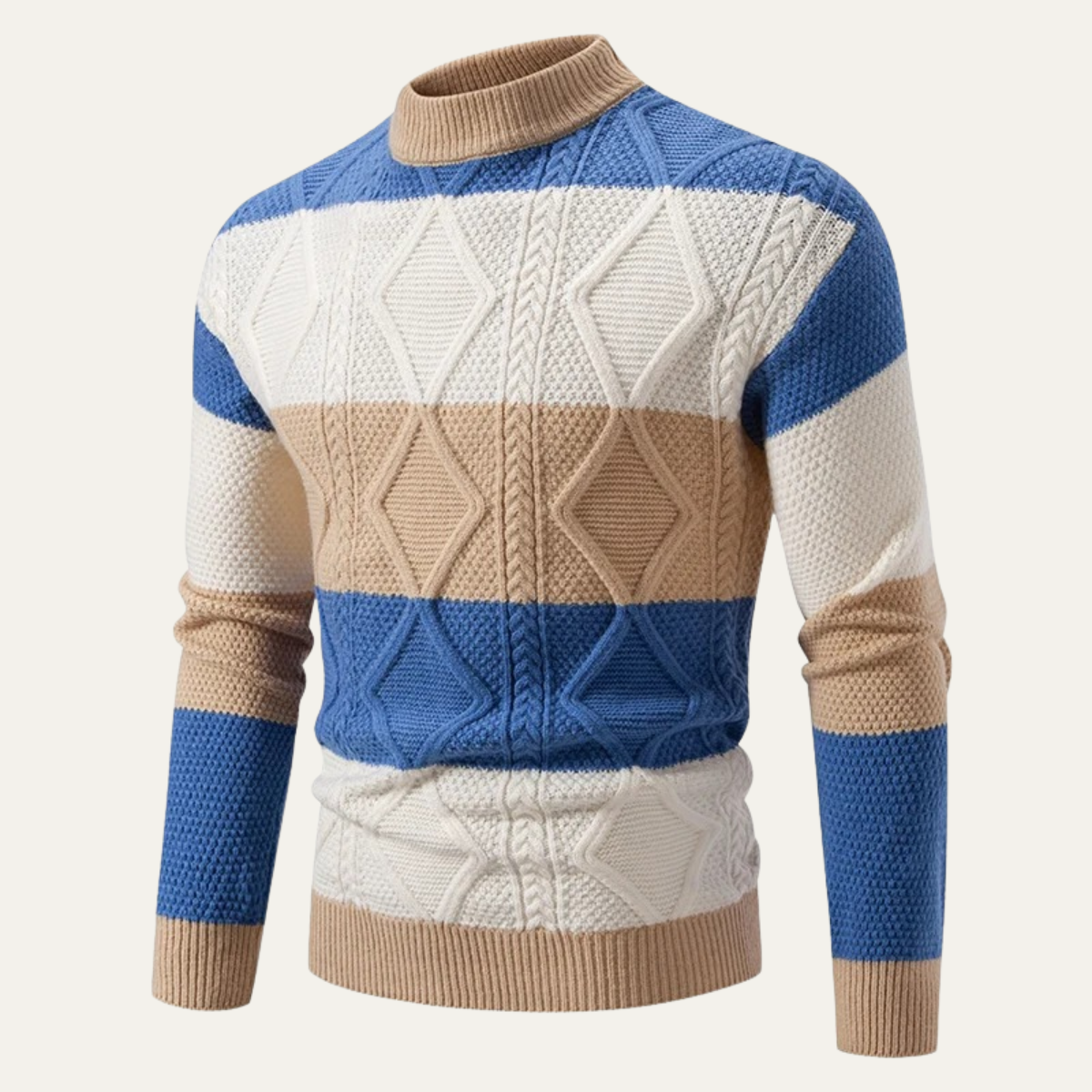 VogeLuxe | Color Block Cable Knit Turtleneck Trui voor Heren 4
