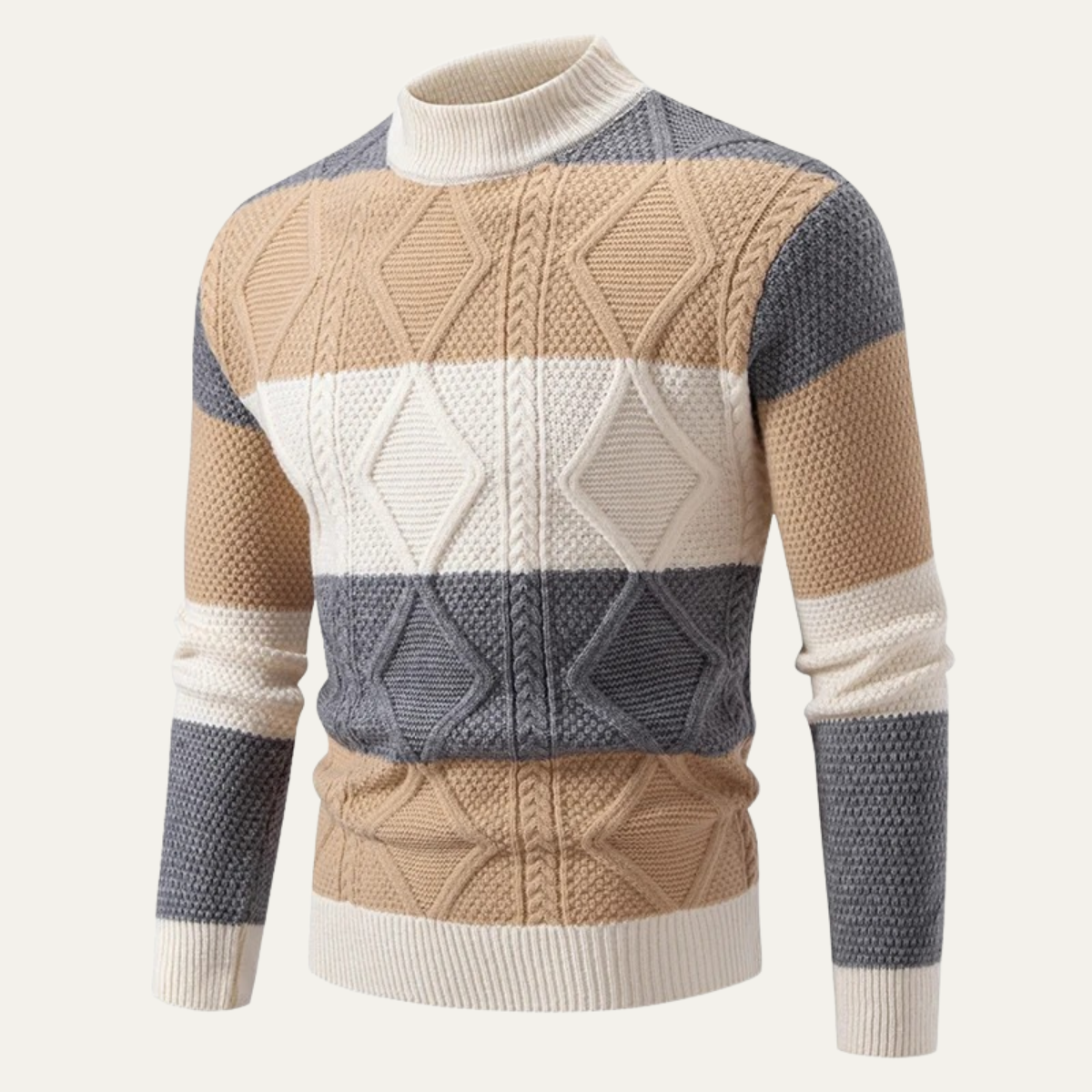 VogeLuxe | Color Block Cable Knit Turtleneck Trui voor Heren 5