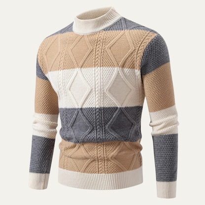 VogeLuxe | Color Block Cable Knit Turtleneck Trui voor Heren 5