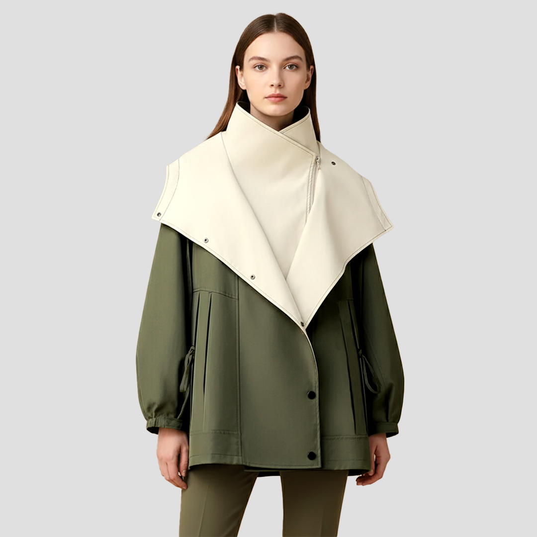 VogeLuxe | Dames Cape Revers Korte Jas met Hoge Kraag 2