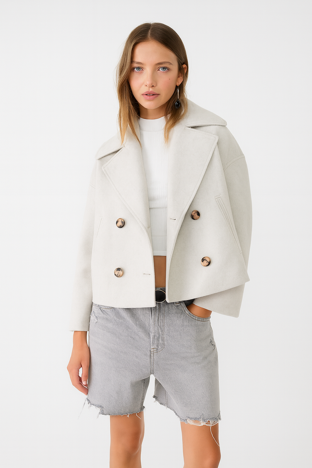 VogeLuxe | Dames Double-Breasted Cropped Duffelcoat 6