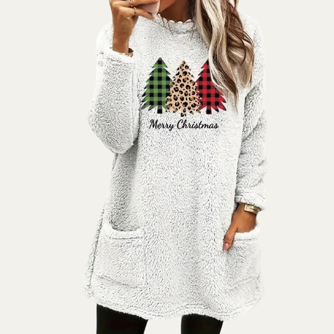 VogeLuxe | Dames Fuzzy Christmas Tree Sherpa Lounge Top 0
