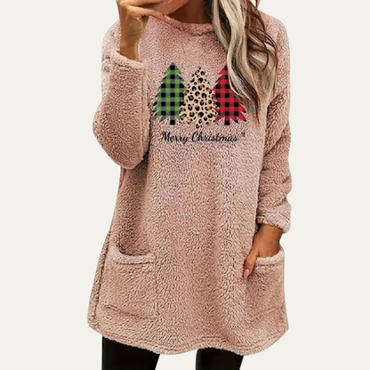 VogeLuxe | Dames Fuzzy Christmas Tree Sherpa Lounge Top 3