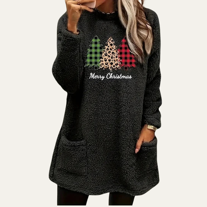 VogeLuxe | Dames Fuzzy Christmas Tree Sherpa Lounge Top 4