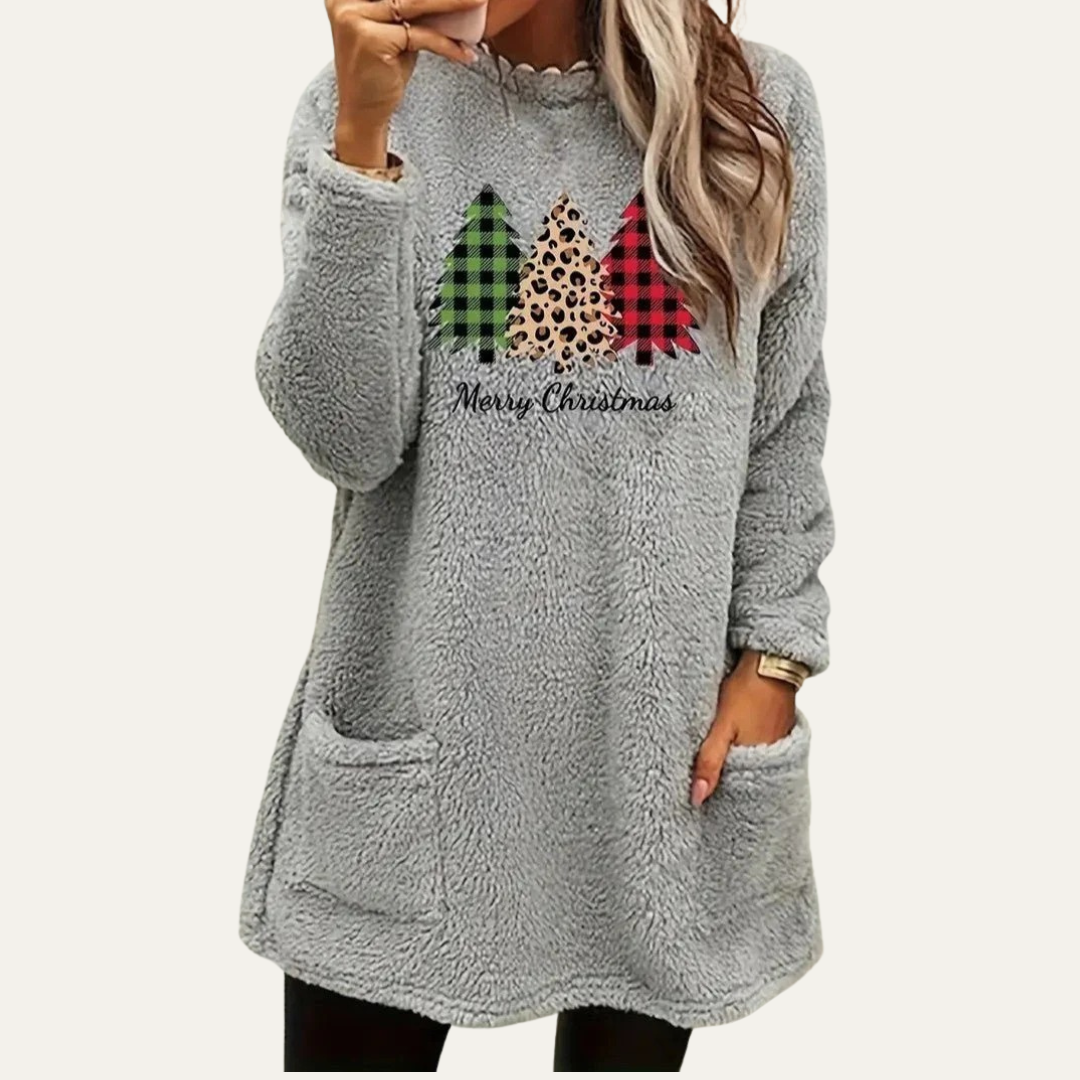 VogeLuxe | Dames Fuzzy Christmas Tree Sherpa Lounge Top 5