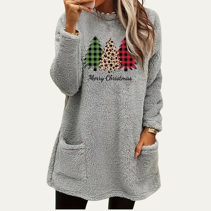VogeLuxe | Dames Fuzzy Christmas Tree Sherpa Lounge Top 5
